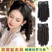 Pony-tailed wig female Republic of China style retro wig court curls simulation bow Roman roll Princess fritter wig