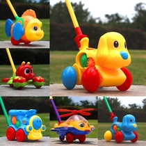 Hand push toy hand push small plane push music belt Bell single pole children toddler baby walker toy