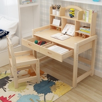 Solid wood childrens learning table can lift desk Primary School students writing table and chair set home girl work table simple