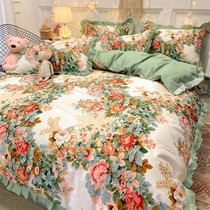 Korean cotton bed four-piece set 100 cotton hipster princess bed bed sheet three-piece bed hats quilt cover 4