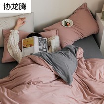 Knitted Cotton Cotton Four-piece Cotton 100 Tianzhu Cotton quilt cover Sheets Bed Hats Nude Sleeping Simple Single Double