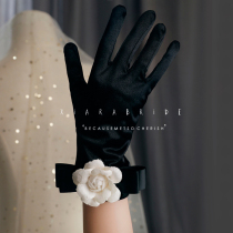Socialite Camellia flowers Satin black bow gloves Bridal dress accessories Photo studio photography modeling photo jewelry