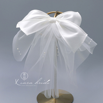 New veil beautiful bow sticky bead bow short veil bride white gauze dress accessories with makeup shape