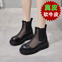 Black Martin Boots 2022 Spring Thin Boots Girl Net Boots Hollowed-out Boots Genuine Leather Mesh Yarn Cool Boots Lean Thin Single Boots