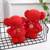 Coral velvet bear red towel wedding pair of non-pure cotton festive return with hand gift with small towel square towel gift box