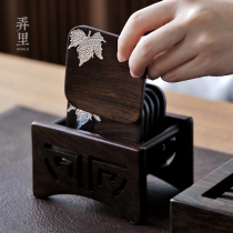 Noli) ebony cup pad holder combination inlaid with tin Maple Leaf Tea Cup heat insulation pad solid wood cup holder creative tea ceremony accessories
