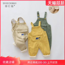 Ding cat baby plus velvet strap pants winter 1-4 year-old boy foreign-made thick pants baby winter jumpsuit tide
