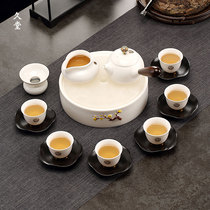 Jingdezhen Kung Fu tea set goat Jade white porcelain ceramic tea tray small tea cup Cup Cup Bowl bubble teapot home high-grade