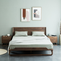 Black walnut bed Nordic solid wood bed modern 18 m double bed tenon simple Japanese luxury bedroom wedding bed