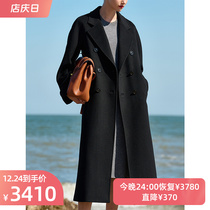 riz black 70 velvet high end luxury double-sided cashmere coat womens medium length 2021 woolen jacket 101801