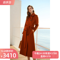 riz caramel double-sided cashmere coat womens long high-end Hepburn style slim wool jacket autumn