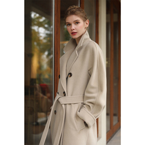 101801 beige high-end double-sided cashmere coat womens long 2021 New Hepburn style wool coat winter