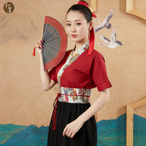 Qinmo welcome short-sleeved waiter work clothes Female tea artist beauty salon technician clothes Hanfu spring and summer clothing customization