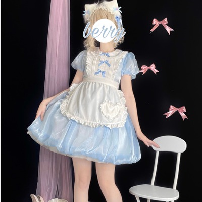 taobao agent Japanese small design dress, summer apron, Lolita style, trend of season, with short sleeve, puff sleeves, Lolita OP