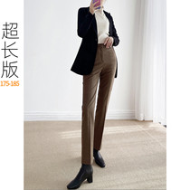 175 autumn and winter tall woman extended thin woolen high waist suit pants slim professional pants straight working long pants