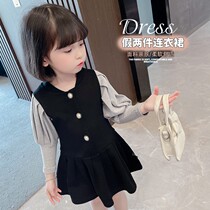  Girls  long-sleeved dress 2021 autumn new Korean female baby 4 sweater dress 1-3-5 year old girl princess dress
