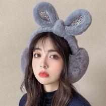 Winter female cute rabbit ear muffs outdoor cold warm earmuffs winter students riding plush earrings