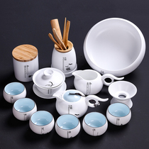 Lingsheng Zen Kung Fu Tea Set household with a complete set of light simple Chinese cup of white ceramic ceramic