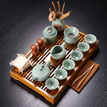 Purple sand ceramic Kung Fu tea set Small set Household set Living room office solid wood tea tray Tea table Teapot Teacup