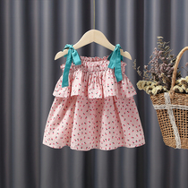 Girls floral Suspenders Foreign style small fresh cake top skirt Pure cotton summer small vest temperament halter shirt