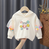 Childrens foreign bubble sleeve long sleeve spring coat Joker fashionable cotton sweater 2021 spring and autumn clothes hooded