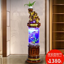New Chinese style living room cylindrical free-change water ecological fish tank creative floor-to-ceiling household lucky water fountain fish tank ornaments