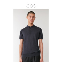 COS Mens silk cotton blended short-sleeved Polo shirt Navy Blue new product 0200103044