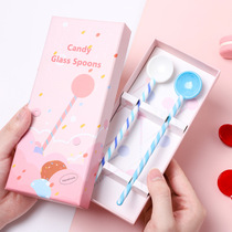 mrwate Creative dessert spoon Summer colored glass spiral spoon Candy series Coffee spoon Milk mixing stick