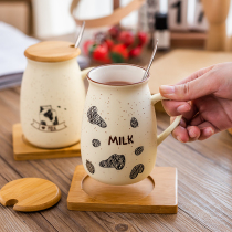 Japanese style creative ceramic mug with lid spoon Cute girl drinking cup Office breakfast Milk coffee cup