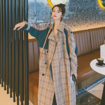 MAJE KARA 2021 Autumn New Plaid color windbreaker women long waist strap temperament over knee coat