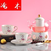 Flooded Wood European flower teapot set ceramic Afternoon Tea Flower Fruit tea cup tea set glass boiled fruit teapot candle plus
