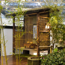 Outdoor tea table reception house bamboo pavilion gate building garden Japanese courtyard landscape bamboo fence partition screen fence