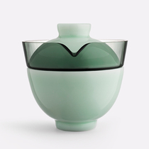 Guwu kiln fire cover bowl tea cup single tea small three just cover bowl glass jade green ceramic portable travel tea set