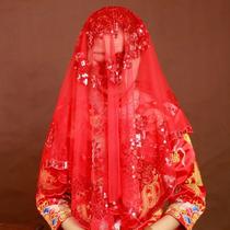 Red hijab wedding Chinese wedding bride veil new HIPPA net gauze HIPPA Gimon headscarf Chinese wedding