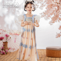 Hanfu Girls Summer China Wind short sleeves Dress Baby Gufeng Super Fairy dress 2022 new childrens ancient dress