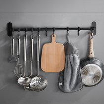 Kitchen adhesive hook-free black hanging rod wall-mounted kitchenware supplies rack rack rack hanging Spoon Special row hook