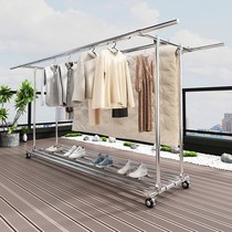 Stainless steel large outdoor clothes hanger floor windproof home telescopic mobile cool hanger balcony sunburn