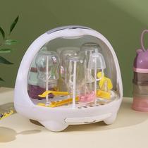 Baby bottle storage box Bottle drying rack dustproof belt cover drain transparent baby tableware storage box Large