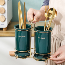 Light luxury Emerald chopsticks basket ceramic chopsticks rack drain kitchen storage box bucket flat chopsticks home