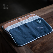 Ji Zheng plain cotton linen tea towel sandwich cotton thick square towel absorbent tea rag towel small mat towel