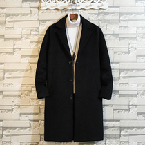 Spring and autumn 2021 new fat twine coat men long trench coat tide large size loose woolen autumn coat