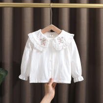 Girl Long Sleeve Shirt 2021 Spring Autumn New Baby Foreign Air Pure Cotton Jersey Kid Korean Version Dolls Collar Lining Clothes