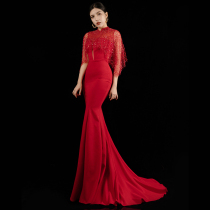 High-end custom red body etiquette slim banquet atmosphere fish tail long section host fashion atmosphere evening dress female