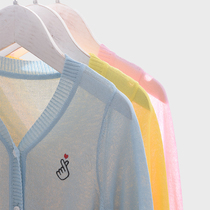 Girls cardiovert childrens cardiovert childrens air conditioning shirt Summer new ice silk knit cardiovert jacket male baby outer lap sunscreen