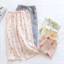 Cotton yarn Seven Pants Woman Sweet And Cute Loose Half Pants Pure Cotton Crepe Cloth Student Home Pants Thin and soft