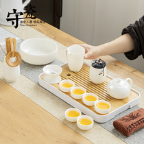 White porcelain tea set set home simple small set kung fu teapot tea cup tea table covered bowl ceramic tea tray living room making tea