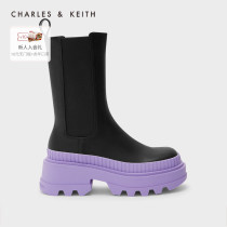 CHARLES&KEITH21 winter new CK1-90580137-1 ladies hit color thick bottom short boot Smoke Pipe Boots