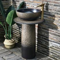 Outdoor courtyard column washbasin outdoor integrated floor-to-ceiling washbasin villa garden ceramic balcony household