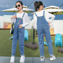 Girls cowboy pants children spring and autumn clothes 2021 New Pants Girls in big children Foreign style loose trousers tide
