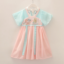 Childrens wear girl retro Hanfu Lotus Super fairy girl Chinese style Tang dress children chiffon skirt summer dress